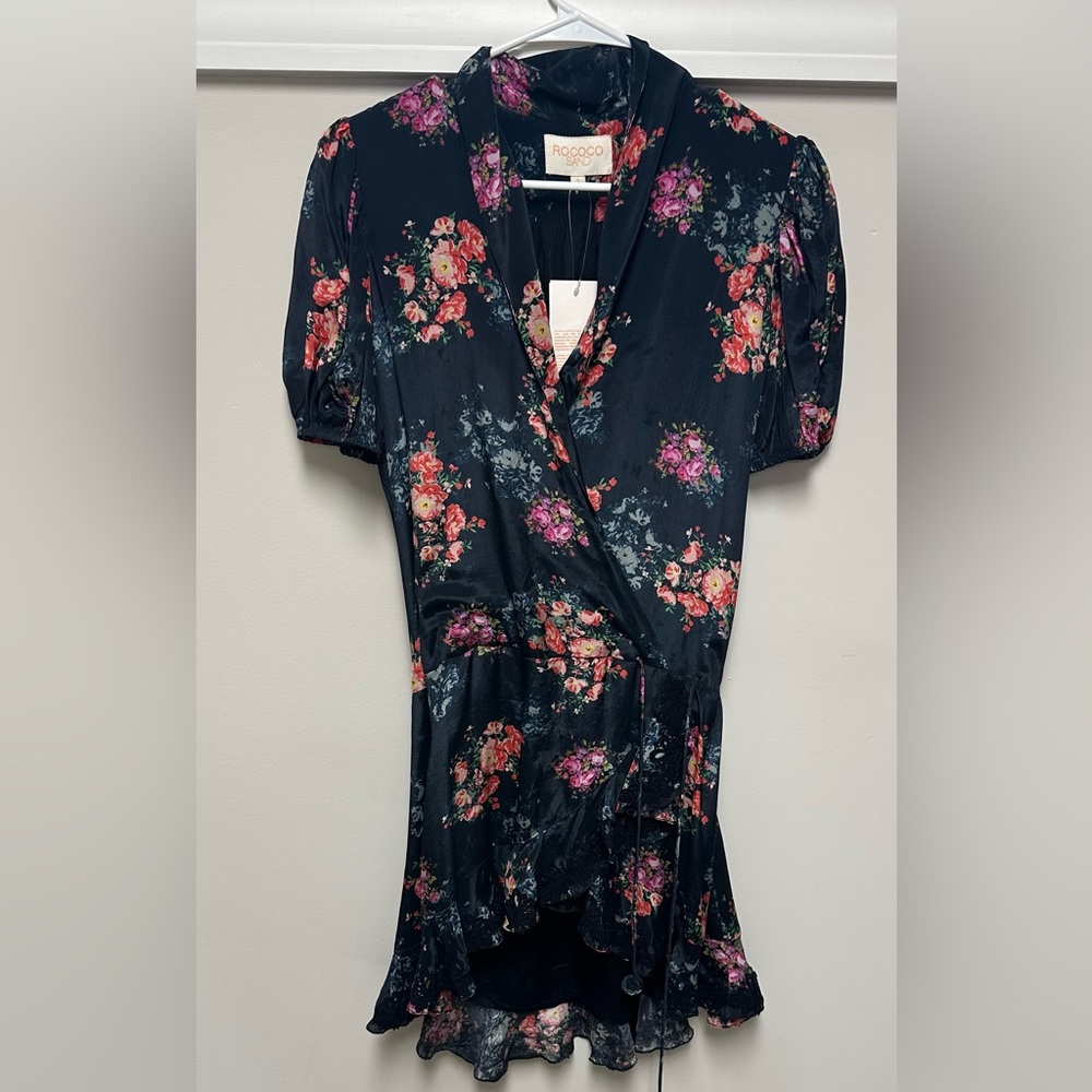 Rococo Sand Wrap Light Black and Pink Floral Dress Blouse